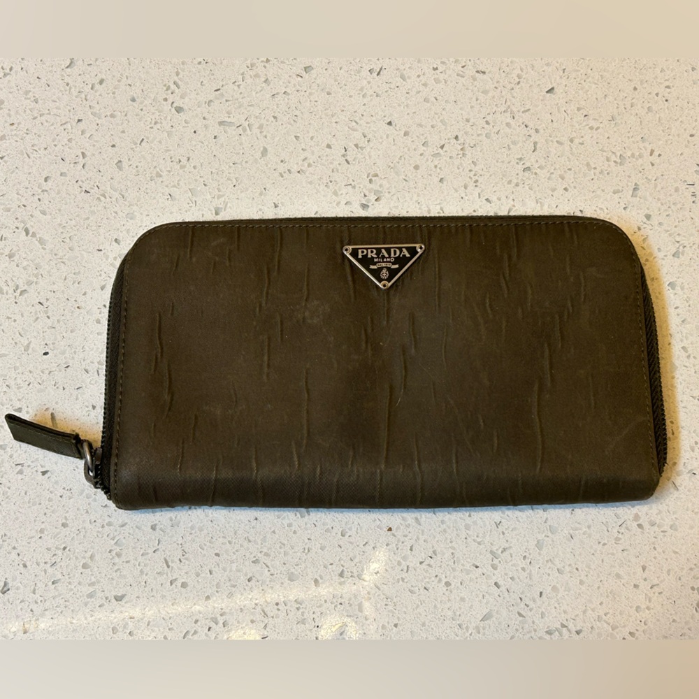 Prada Green Nylon Zip Around Wallet